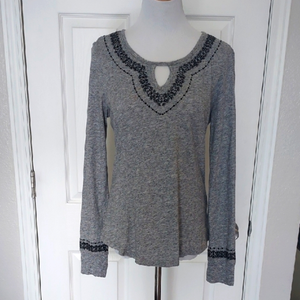 Aventura Gray Embellished Long Sleeve Blouse